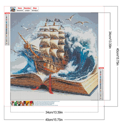 Sailboat In The Book - Full Round Drill Diamond Painting 40*40CM