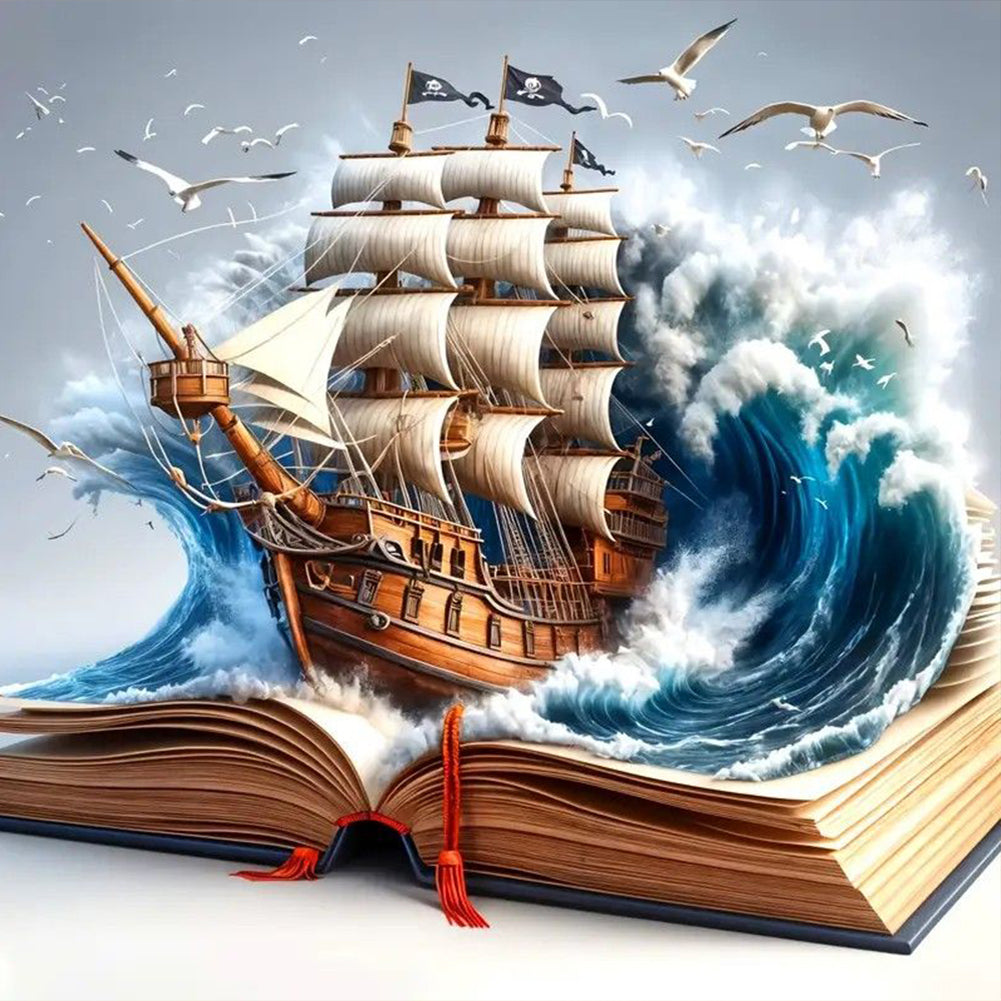 Sailboat On The Book - Full Round Drill Diamond Painting 40*40CM