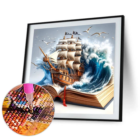 Sailboat In The Book - Full Round Drill Diamond Painting 40*40CM