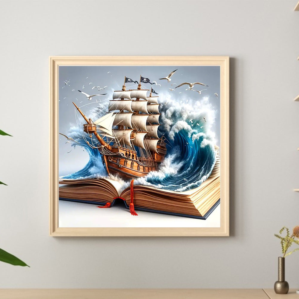 Sailboat On The Book - Full Round Drill Diamond Painting 40*40CM