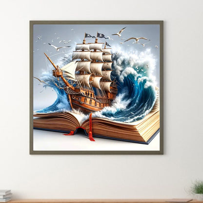 Sailboat On The Book - Full Round Drill Diamond Painting 40*40CM