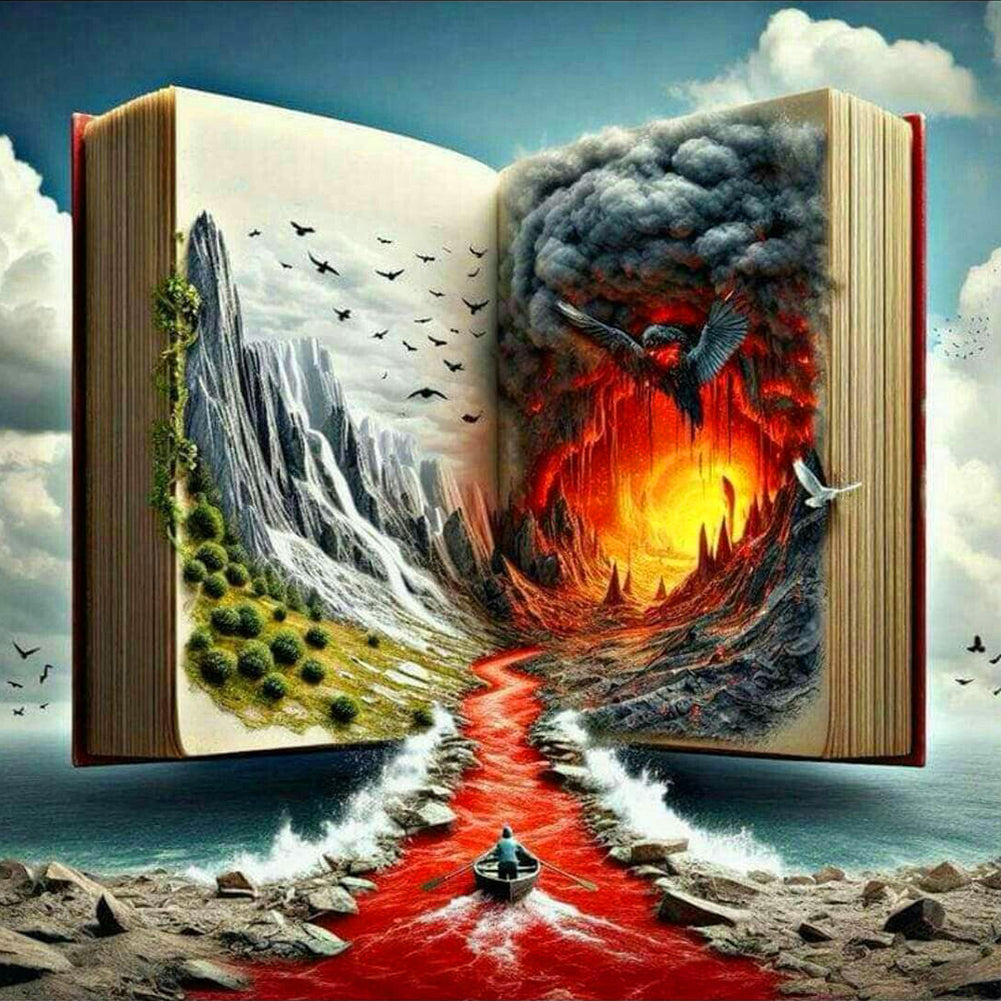 Mountain View In The Book - Full Round Drill Diamond Painting 40*40CM