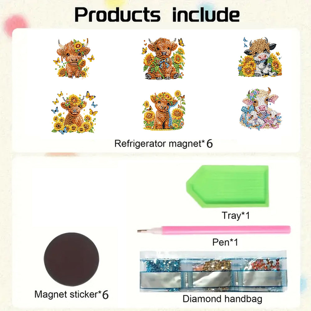 6Pcs Diamond Painting Refrigerator Magnets Diamond Art Kits for Adults Beginners
