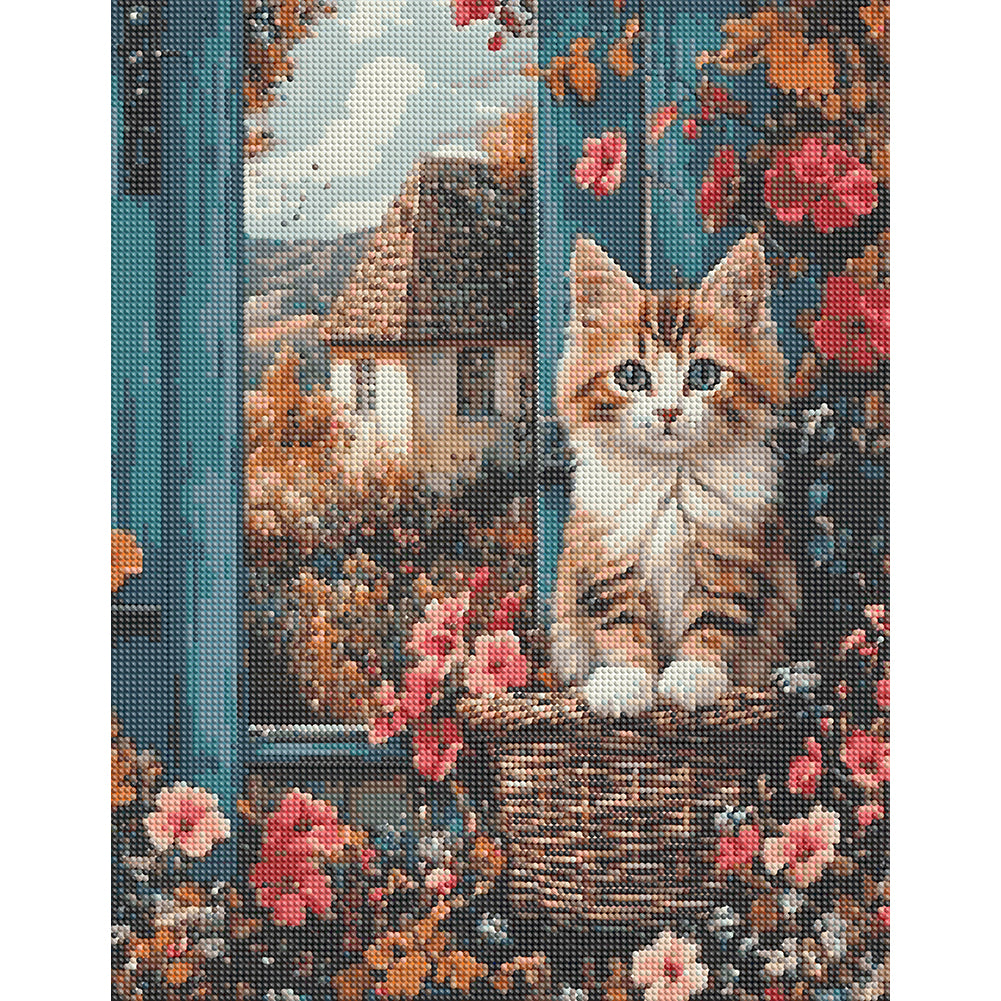 Cat On The Windowsill - Full Round Drill Diamond Painting 40*50CM