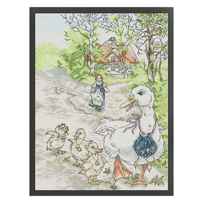 Mother Duck And Her Cubs - 14CT Stamped Cross Stitch 33*44CM(Joy Sunday)