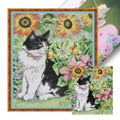 Cat In The Flowers - 14CT Stamped Cross Stitch 30*35CM(Joy Sunday)