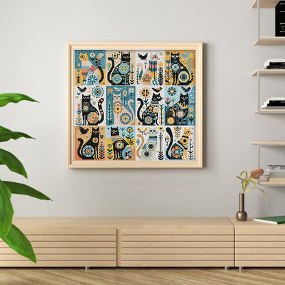 Twelve Black Cats - 14CT Stamped Cross Stitch 46*43CM(Joy Sunday)