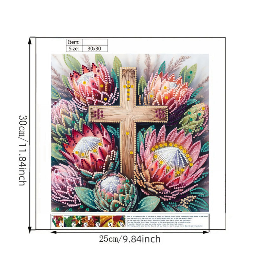 Cross Flower - Special Shaped Drill Diamond Painting 30*30CM