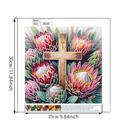 Cross Flower - Special Shaped Drill Diamond Painting 30*30CM