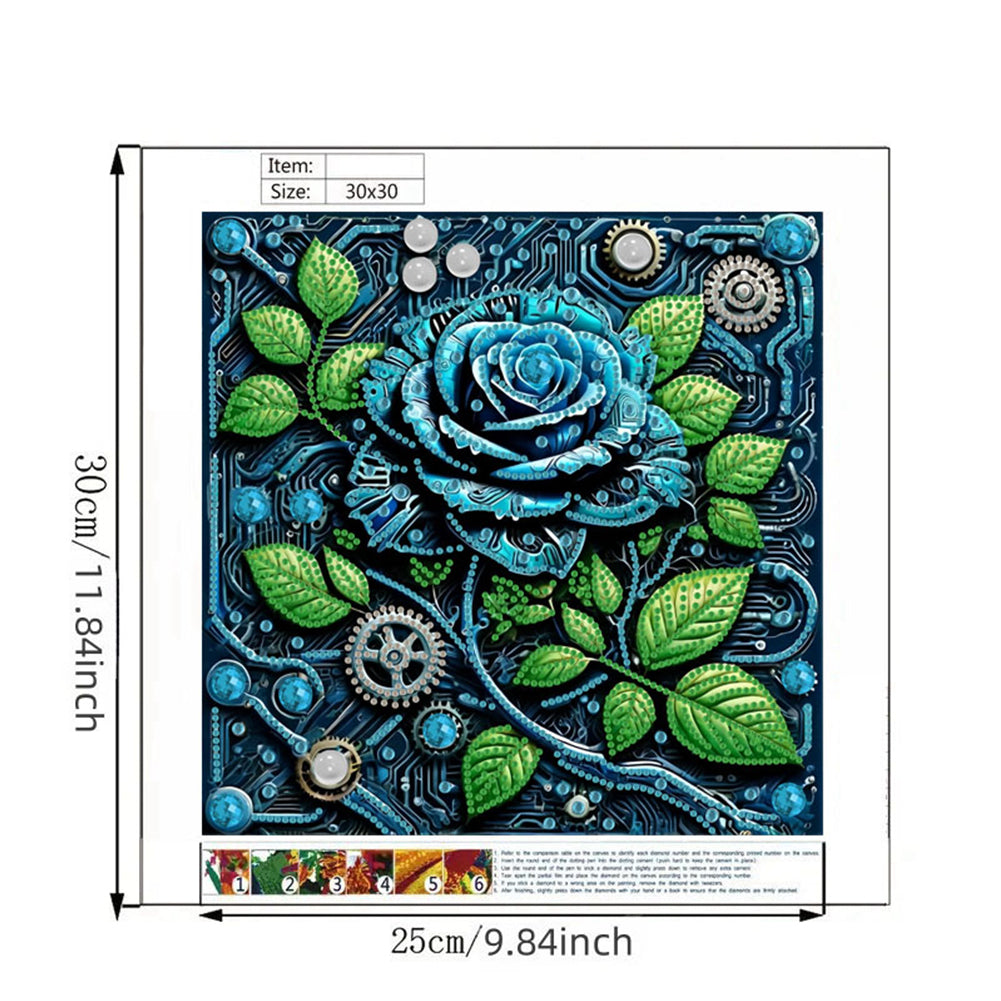 Blue Rose - Special Shaped Drill Diamond Painting 30*30CM