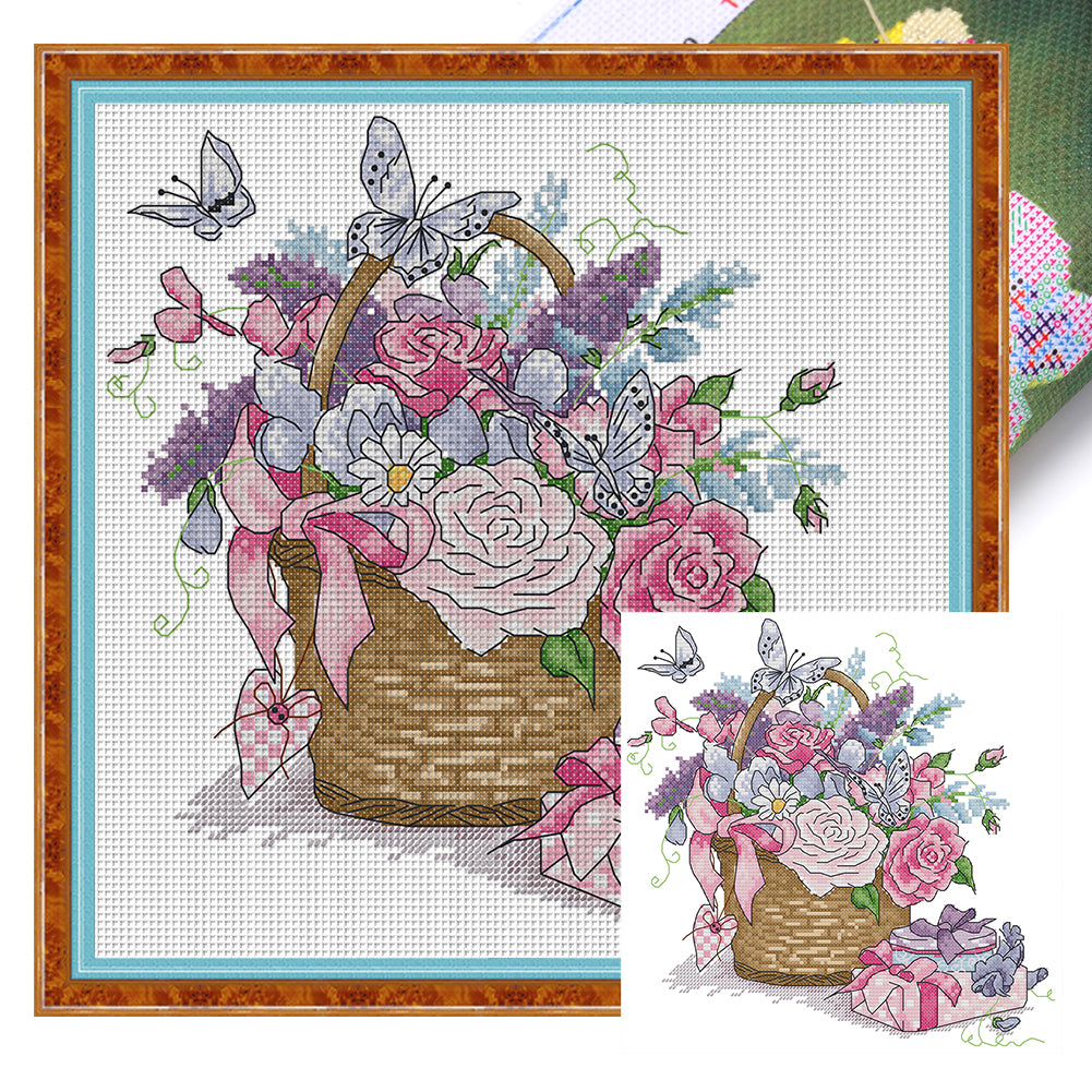 A Basket Of Flowers - 14CT Stamped Cross Stitch 30*30CM(Joy Sunday)