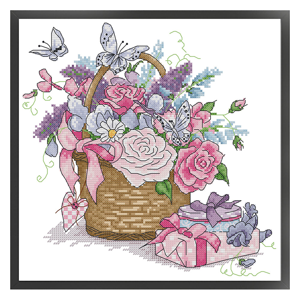 A Basket Of Flowers - 14CT Stamped Cross Stitch 30*30CM(Joy Sunday)