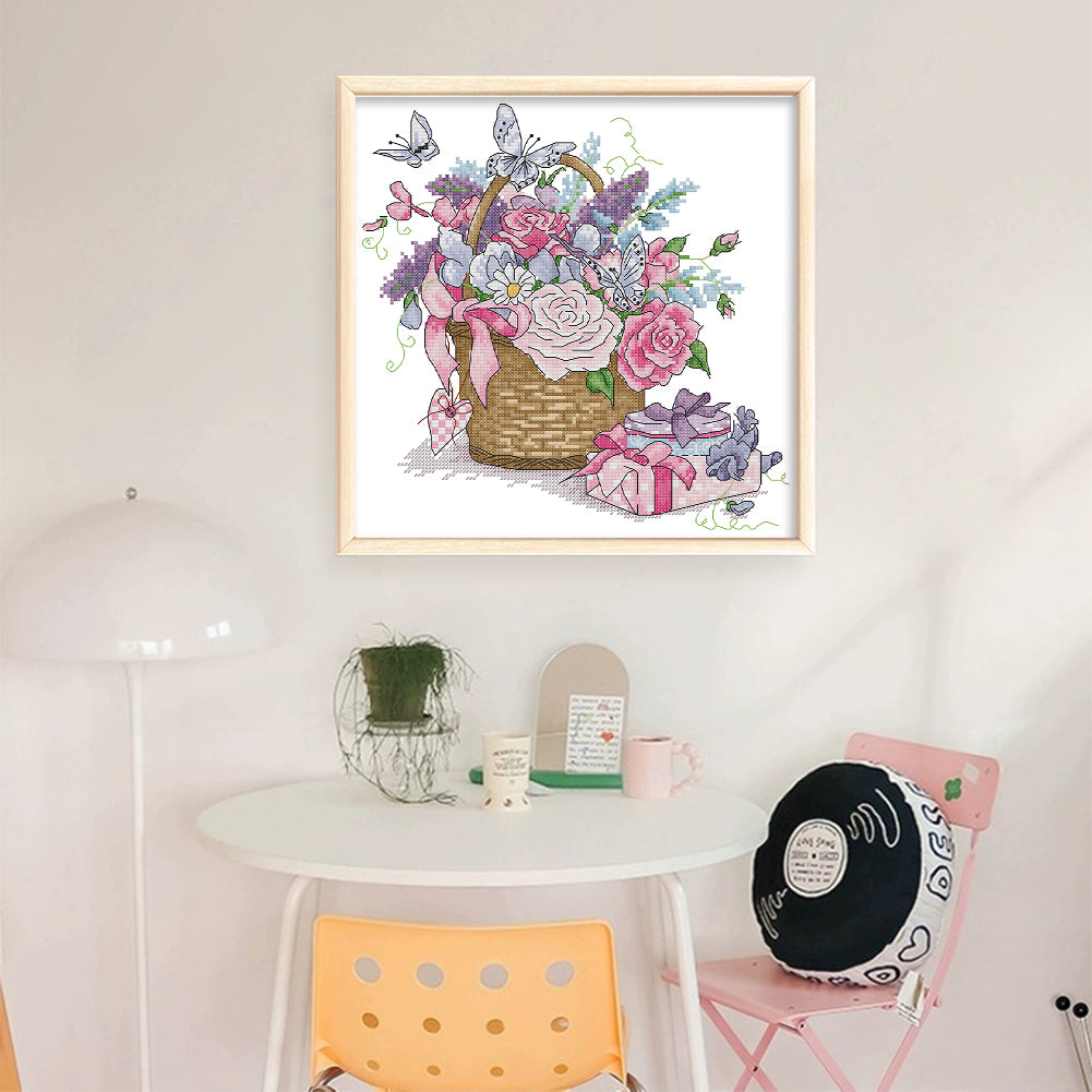 A Basket Of Flowers - 14CT Stamped Cross Stitch 30*30CM(Joy Sunday)