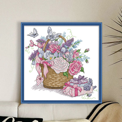 A Basket Of Flowers - 14CT Stamped Cross Stitch 30*30CM(Joy Sunday)