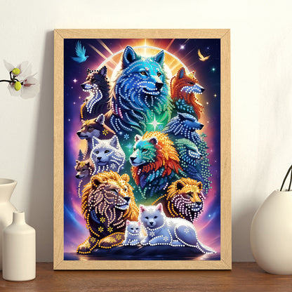 Group Portrait Animal - Special Shaped Drill Diamond Painting 30*40CM