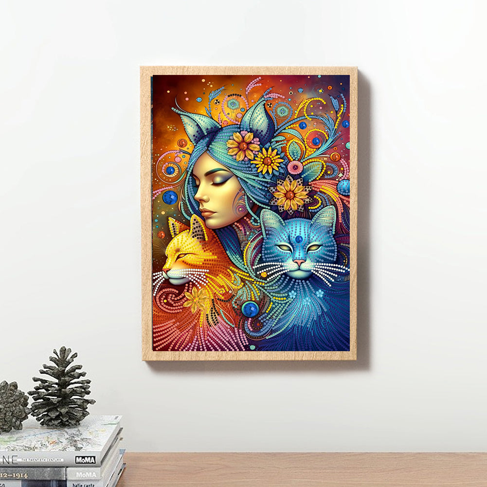 Cat Woman - Special Shaped Drill Diamond Painting 30*40CM