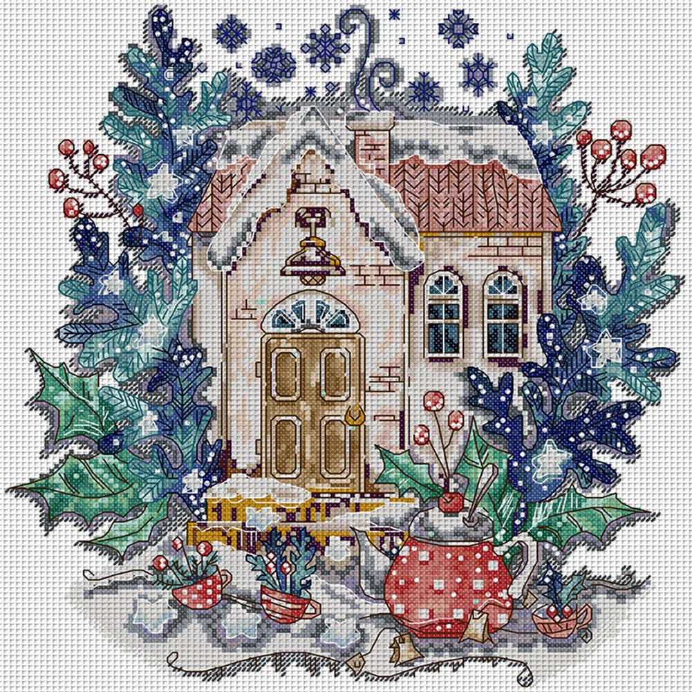 Winter Teapot - 14CT Stamped Cross Stitch 33*33CM(Joy Sunday)