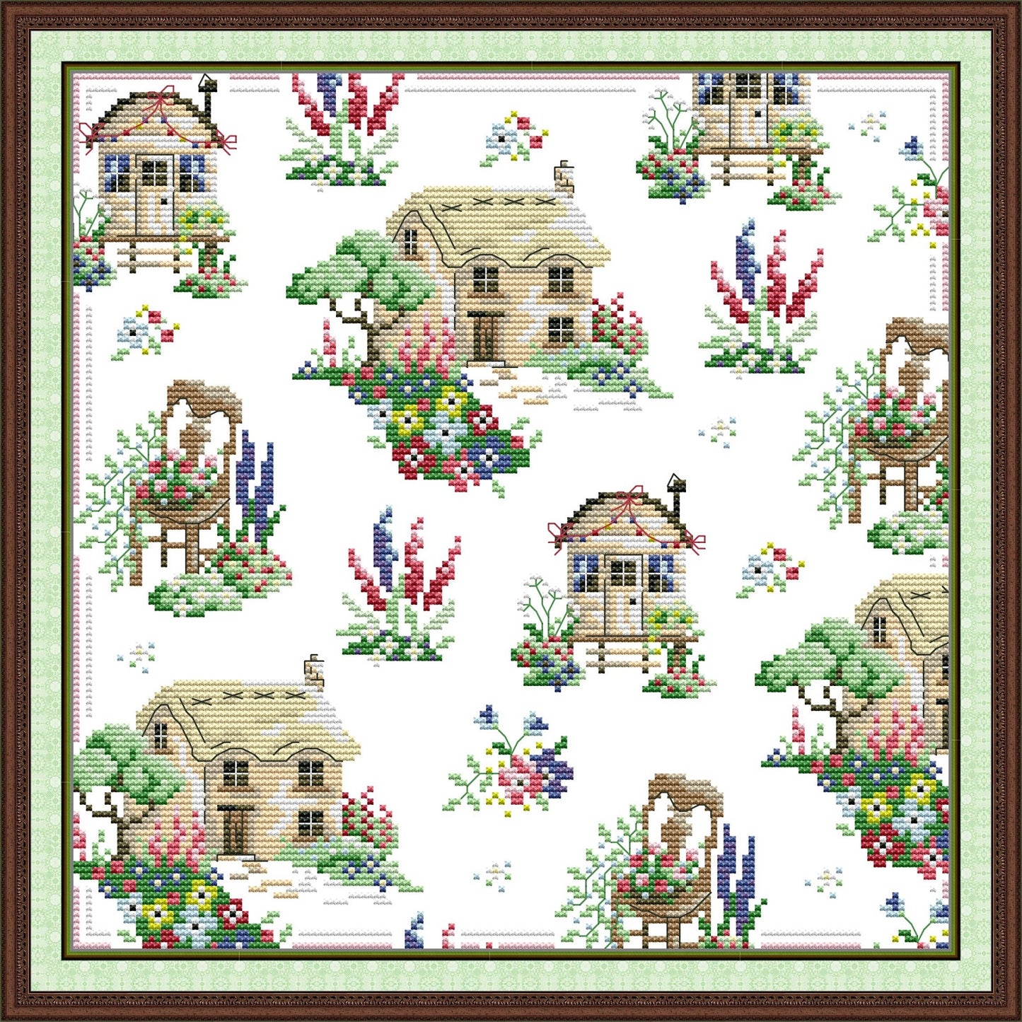 Country Cottage Frame - 14CT Stamped Cross Stitch 33*33CM(Joy Sunday)
