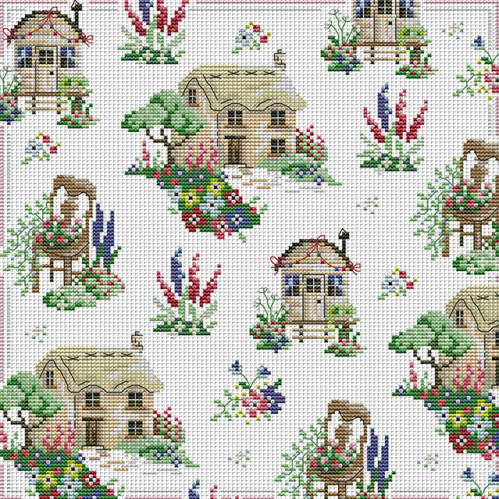 Country Cottage Frame - 14CT Stamped Cross Stitch 33*33CM(Joy Sunday)