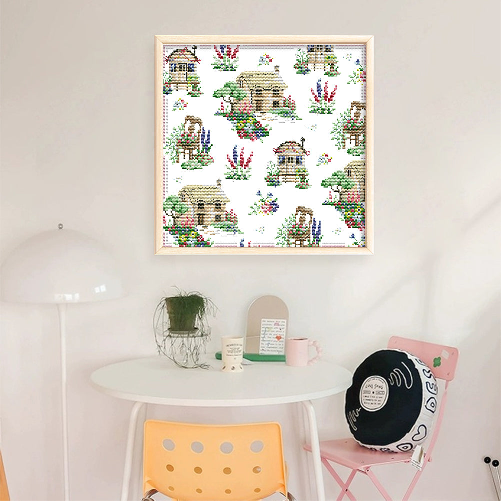 Country Cottage Frame - 14CT Stamped Cross Stitch 33*33CM(Joy Sunday)