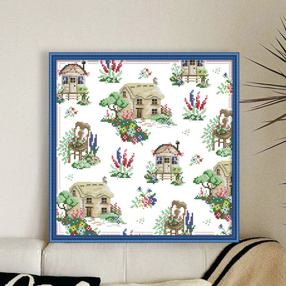 Country Cottage Frame - 14CT Stamped Cross Stitch 33*33CM(Joy Sunday)