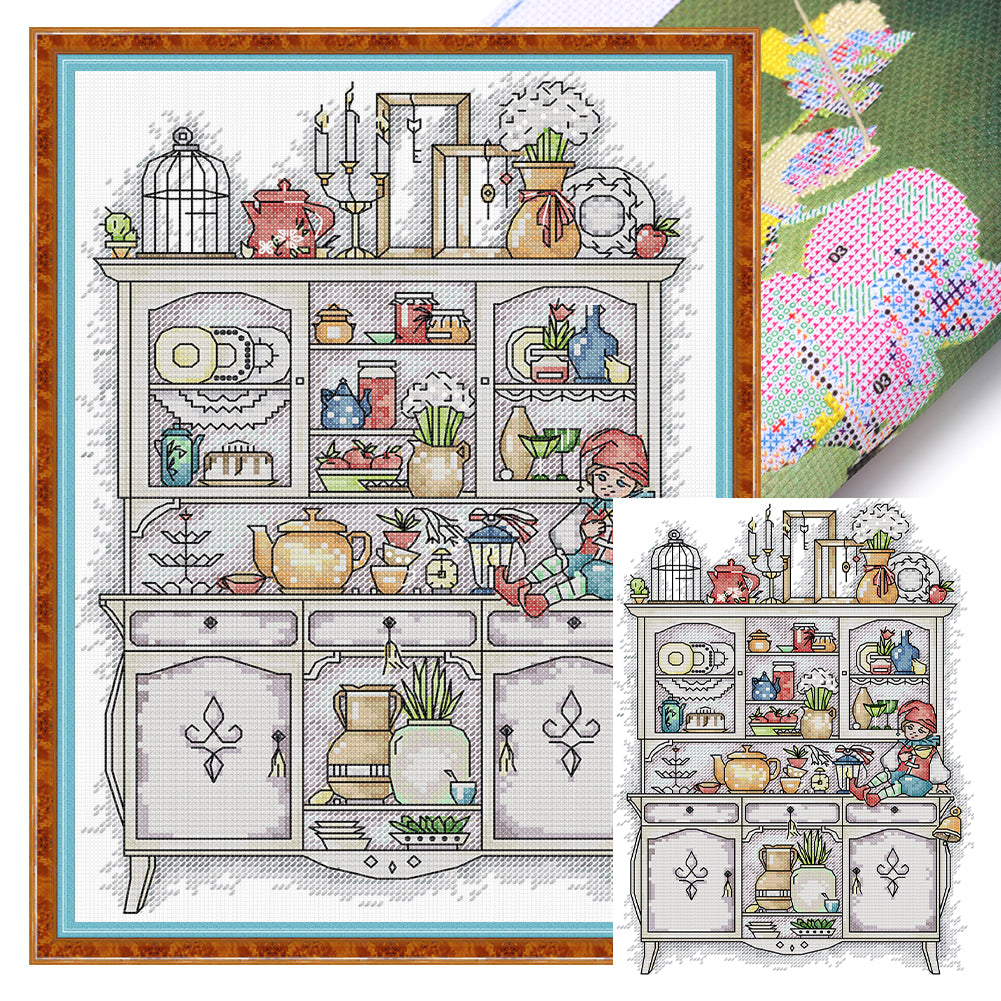 Museum Cabinet - 14CT Stamped Cross Stitch 26*34CM(Joy Sunday)