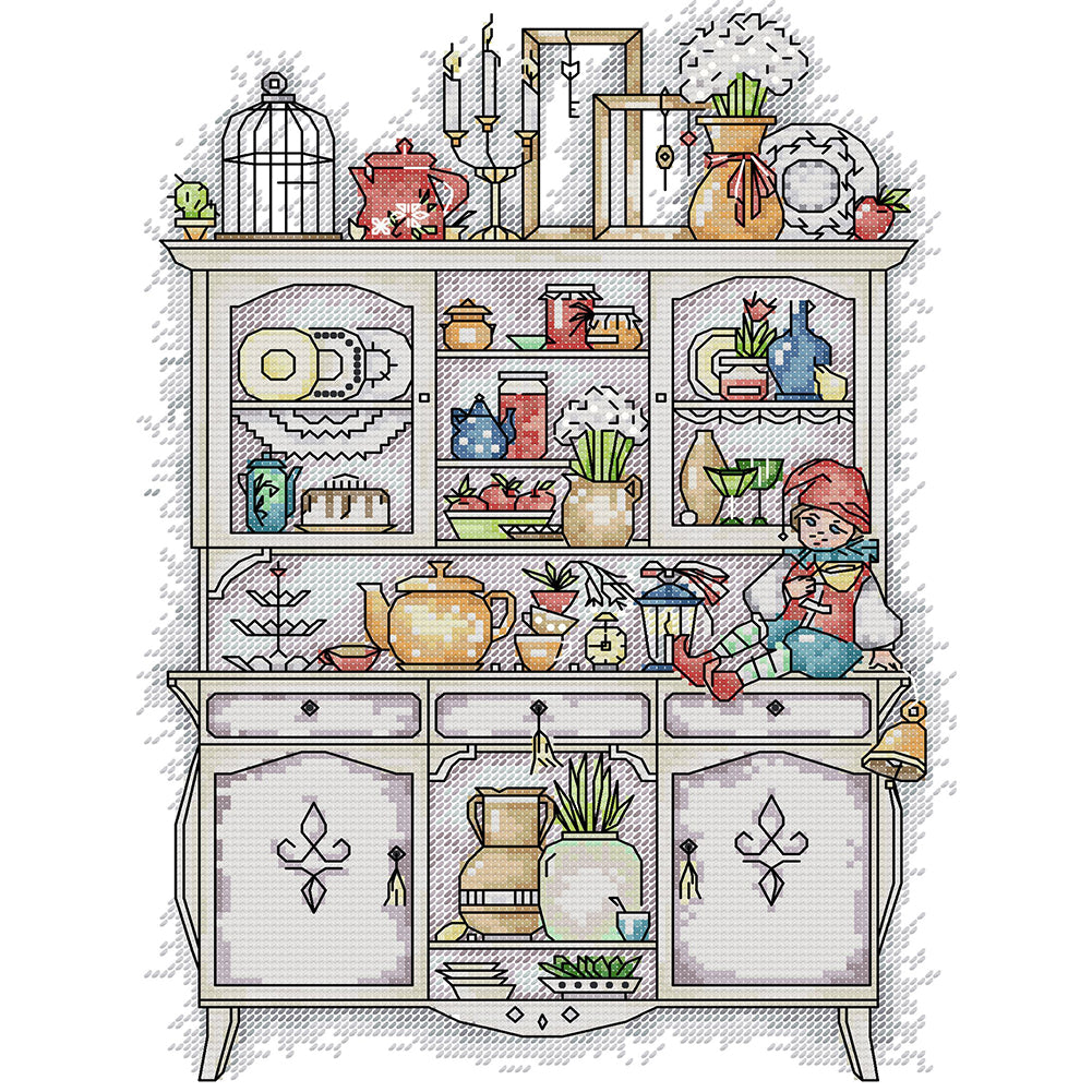 Museum Cabinet - 14CT Stamped Cross Stitch 26*34CM(Joy Sunday)