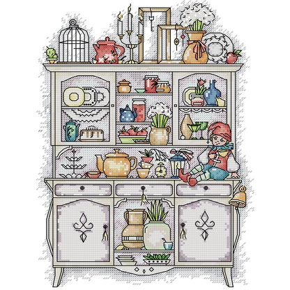 Museum Cabinet - 14CT Stamped Cross Stitch 26*34CM(Joy Sunday)