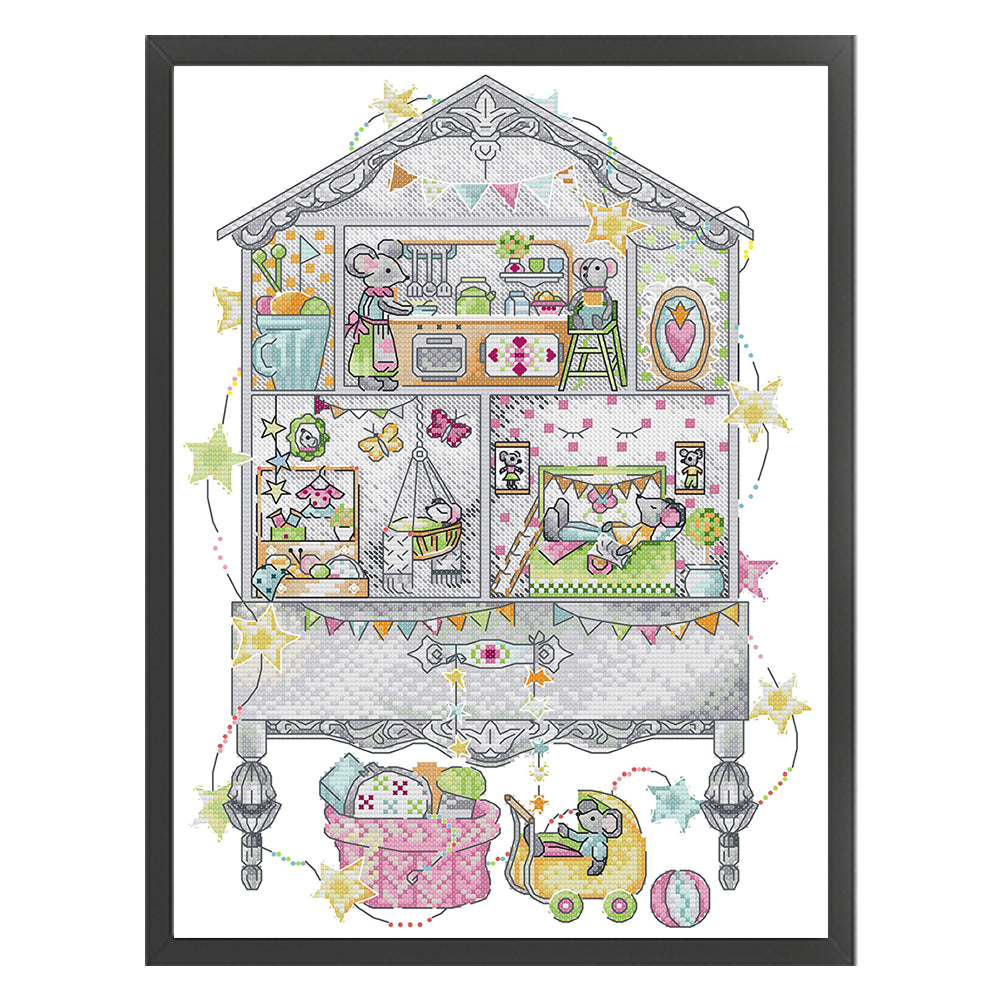 Little Mouse Family - 14CT Stamped Cross Stitch 32*42CM(Joy Sunday)