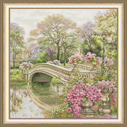 Flower Covered Bridge - 14CT Stamped Cross Stitch 42*48CM(Joy Sunday)