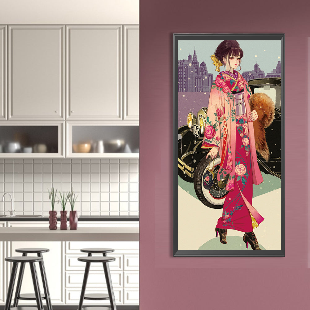 Japanese Kimono Girl - Full Round Drill Diamond Painting 30*70CM