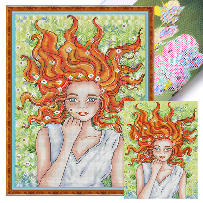 Red-Haired Girl - 14CT Stamped Cross Stitch 28*38CM(Joy Sunday)