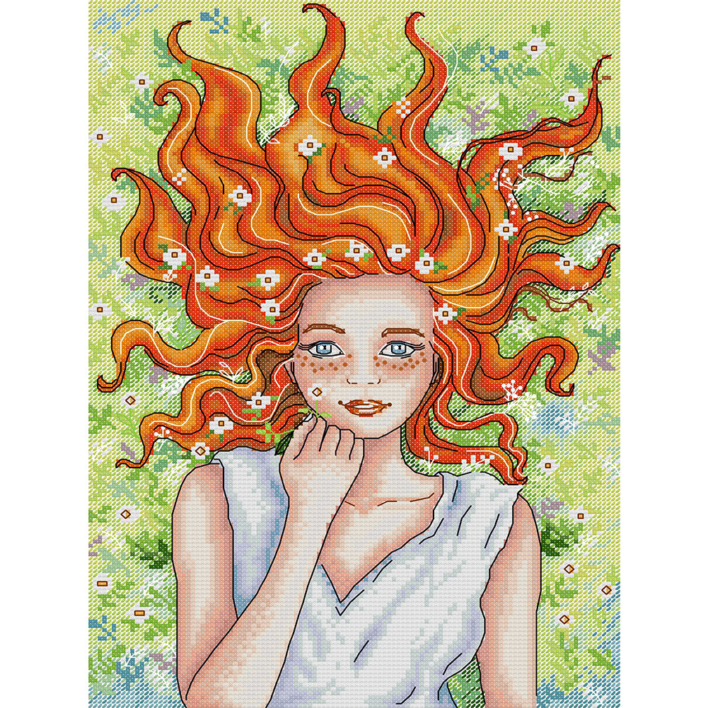 Red-Haired Girl - 14CT Stamped Cross Stitch 28*38CM(Joy Sunday)