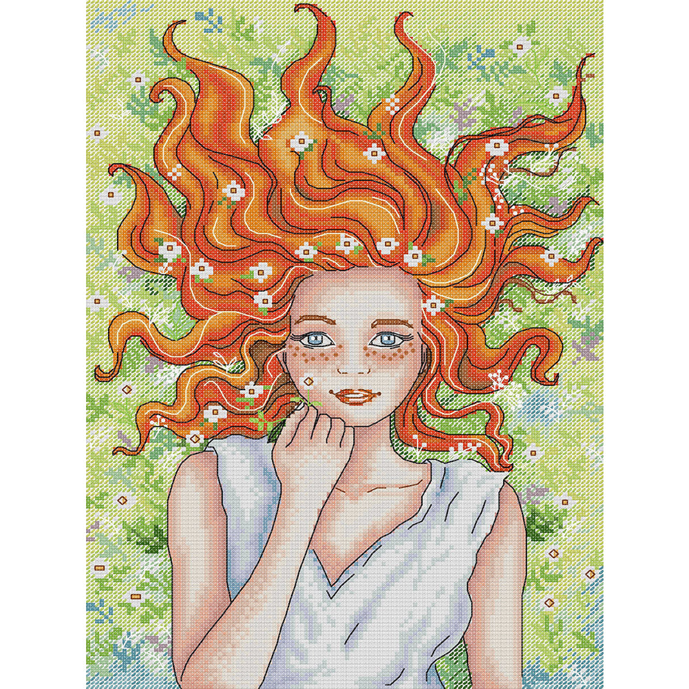 Red-Haired Girl - 14CT Stamped Cross Stitch 28*38CM(Joy Sunday)