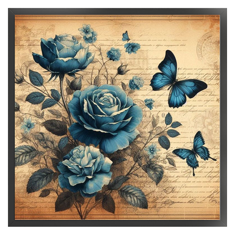 Blue Rose Butterfly - 11CT Stamped Cross Stitch 40*40CM