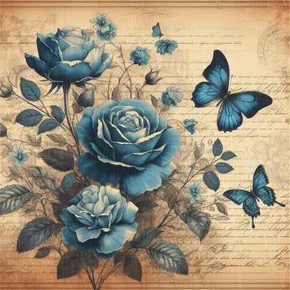 Blue Rose Butterfly - 11CT Stamped Cross Stitch 40*40CM