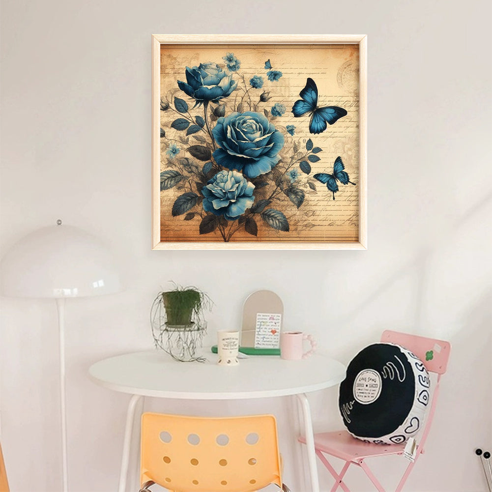 Blue Rose Butterfly - 11CT Stamped Cross Stitch 40*40CM