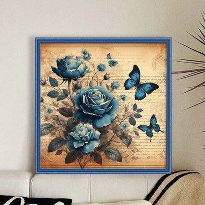 Blue Rose Butterfly - 11CT Stamped Cross Stitch 40*40CM