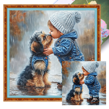 Little Boy And Dog - 11CT Stamped Cross Stitch 40*40CM