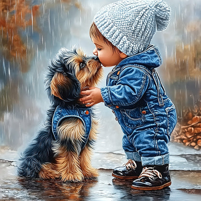 Little Boy And Dog - 11CT Stamped Cross Stitch 40*40CM
