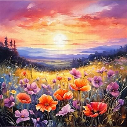 Poppy Flower Landscape - 11CT Stamped Cross Stitch 40*40CM