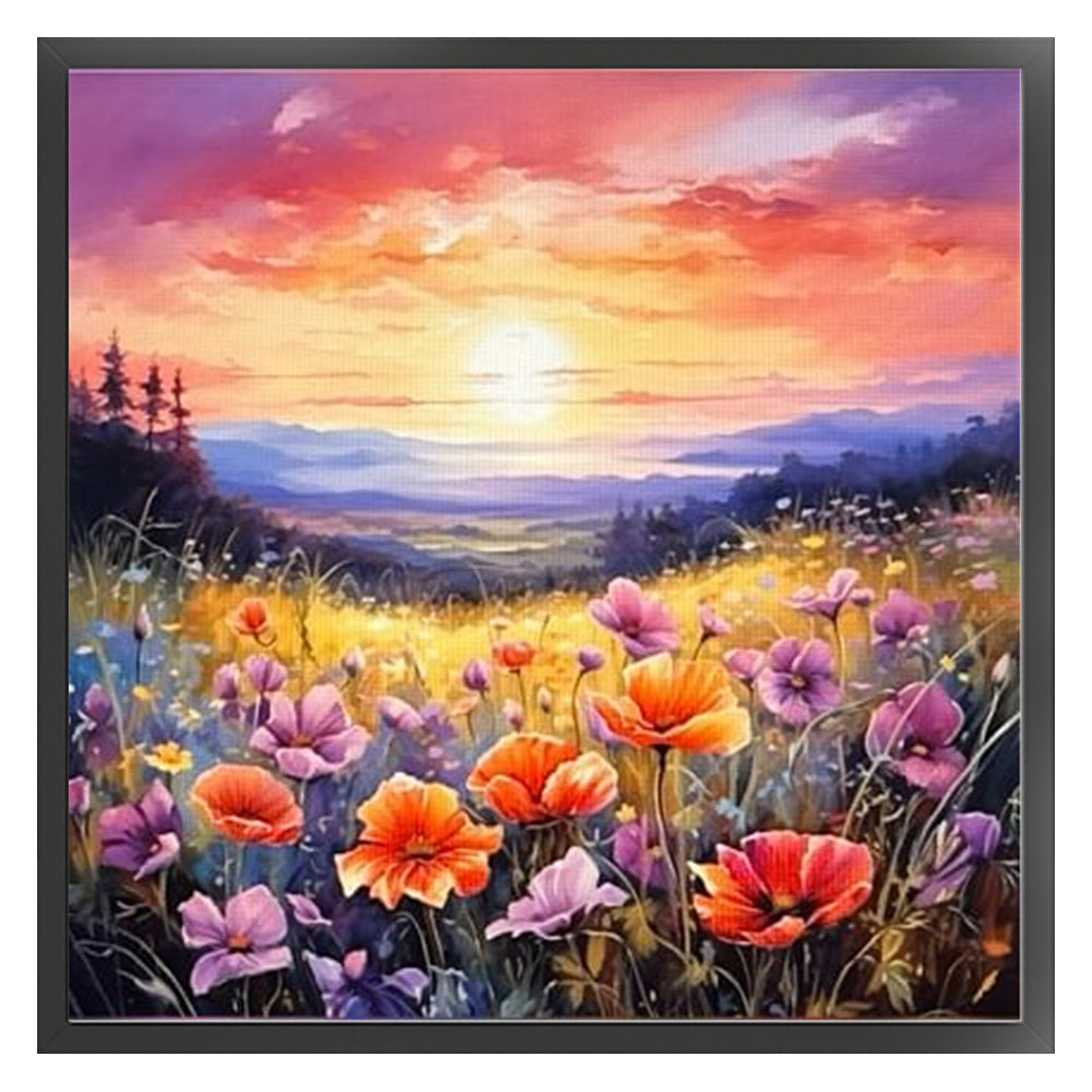 Poppy Flower Landscape - 11CT Stamped Cross Stitch 40*40CM