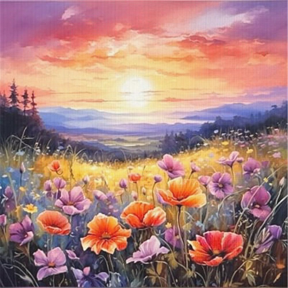 Poppy Flower Landscape - 11CT Stamped Cross Stitch 40*40CM