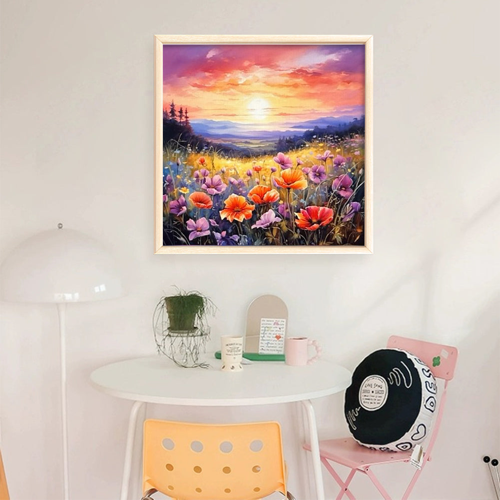 Poppy Flower Landscape - 11CT Stamped Cross Stitch 40*40CM