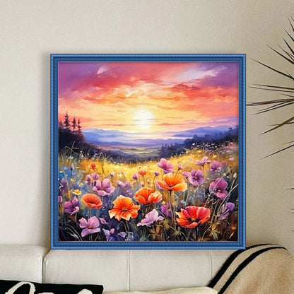 Poppy Flower Landscape - 11CT Stamped Cross Stitch 40*40CM