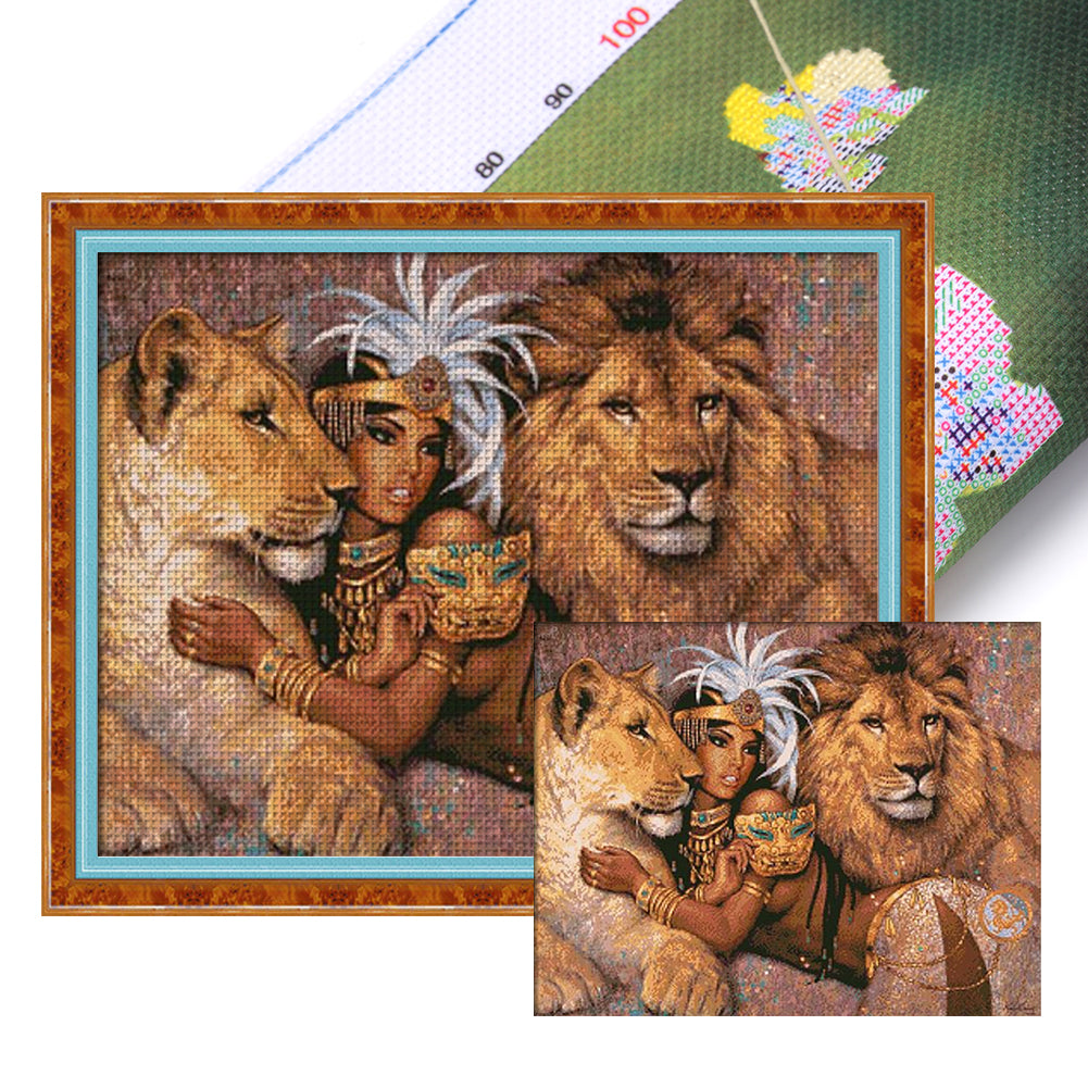 Beauty And Lion - 14CT Stamped Cross Stitch 64*54CM(Xiaobai Brand)