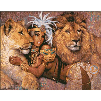 Beauty And Lion - 14CT Stamped Cross Stitch 64*54CM(Xiaobai Brand)
