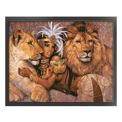 Beauty And Lion - 14CT Stamped Cross Stitch 64*54CM(Xiaobai Brand)
