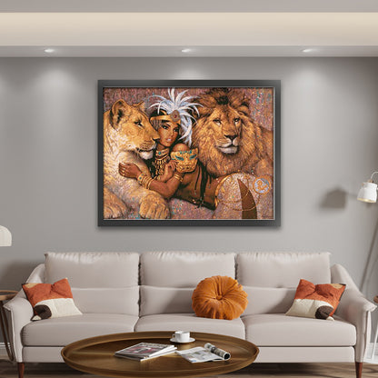 Beauty And Lion - 14CT Stamped Cross Stitch 64*54CM(Xiaobai Brand)