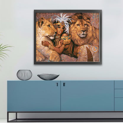 Beauty And Lion - 14CT Stamped Cross Stitch 64*54CM(Xiaobai Brand)